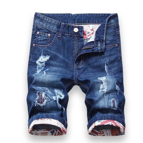HABITSZM Distressed Denim Shorts - Picture 1 of 9